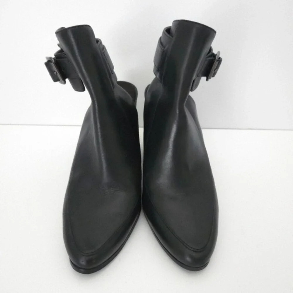 Aerosoles Black Leather Squared Up‎ Buckle Slingback Bootie High Heels- Size 5.5